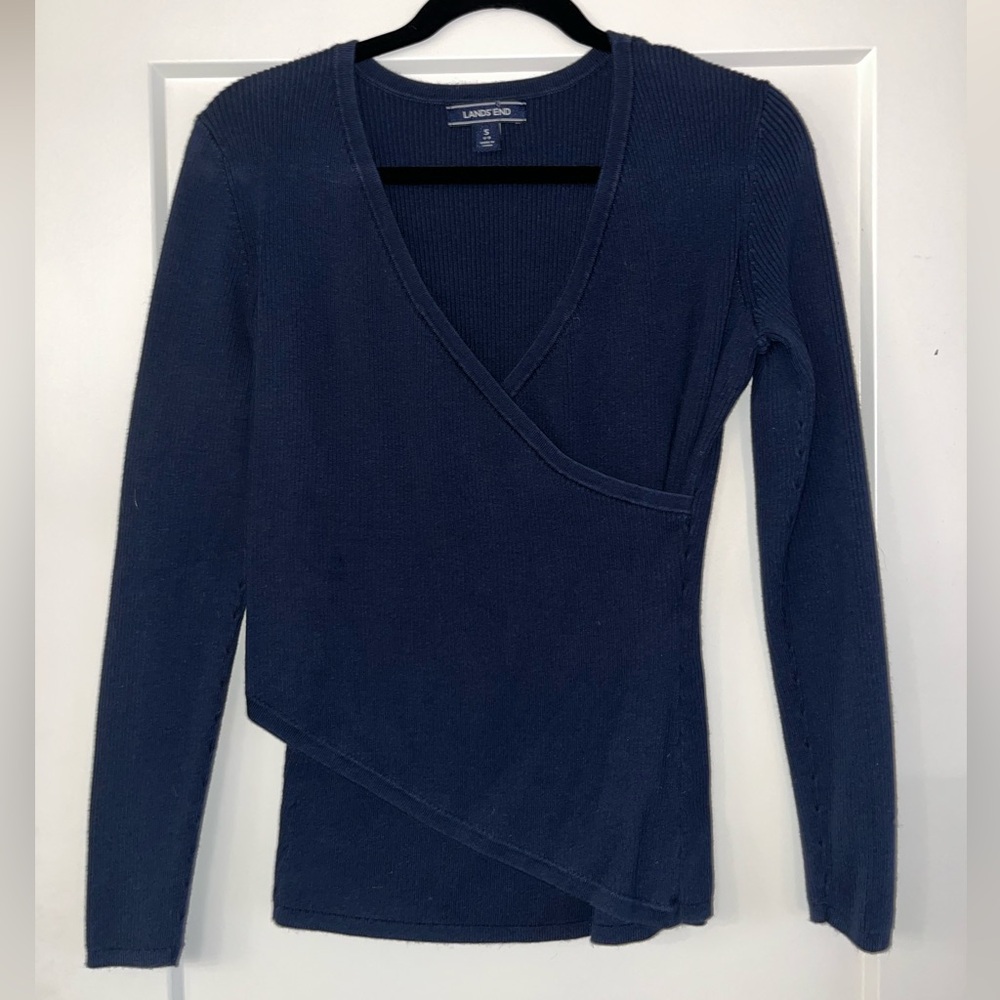 Lands End wrap sweater top in navy